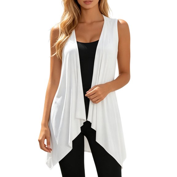 IWRICH Women’s Lightweight Sleeveless Cardigan Draped Open Front Vest with Asymmetrical Hem XL