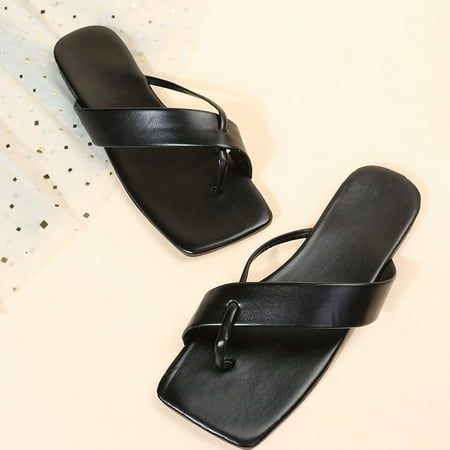

Women s Plat Square Peep Toe Sandals Slip-on Style Casual Shoes with Anti Slip Sole Summer Beach Supply 40 Black