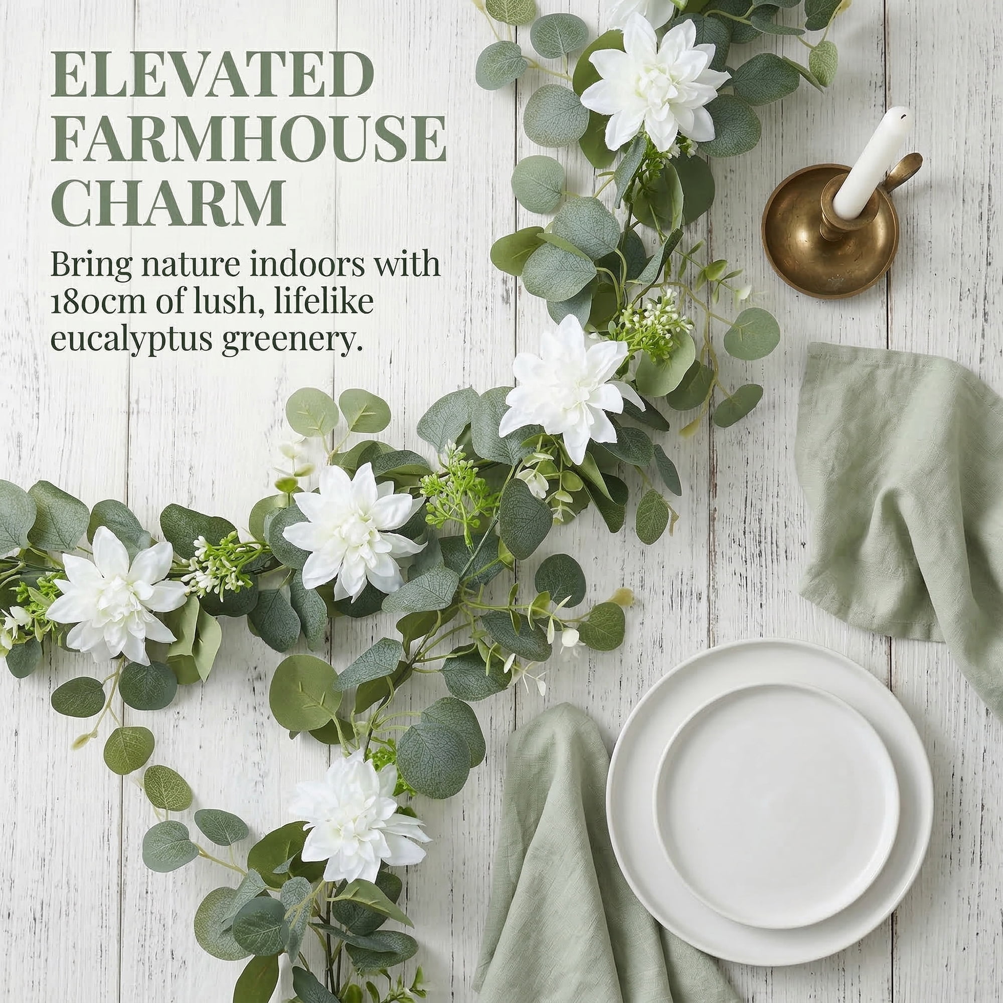 Unique Bargains Artificial Eucalyptus Garland Faux Greenery Vine Beige Flower 71inch