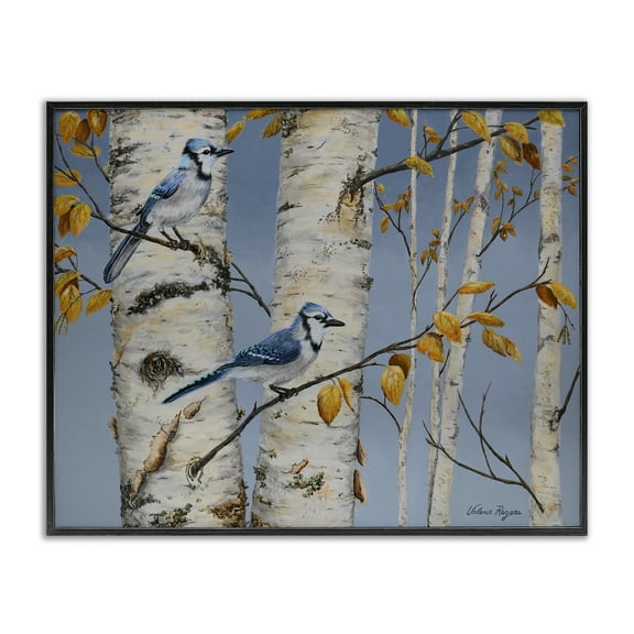 Stupell Industries Blue Jay Autumn Day Landscape & Nature Painting Black Framed Art Print Wall Art, 14 x 11