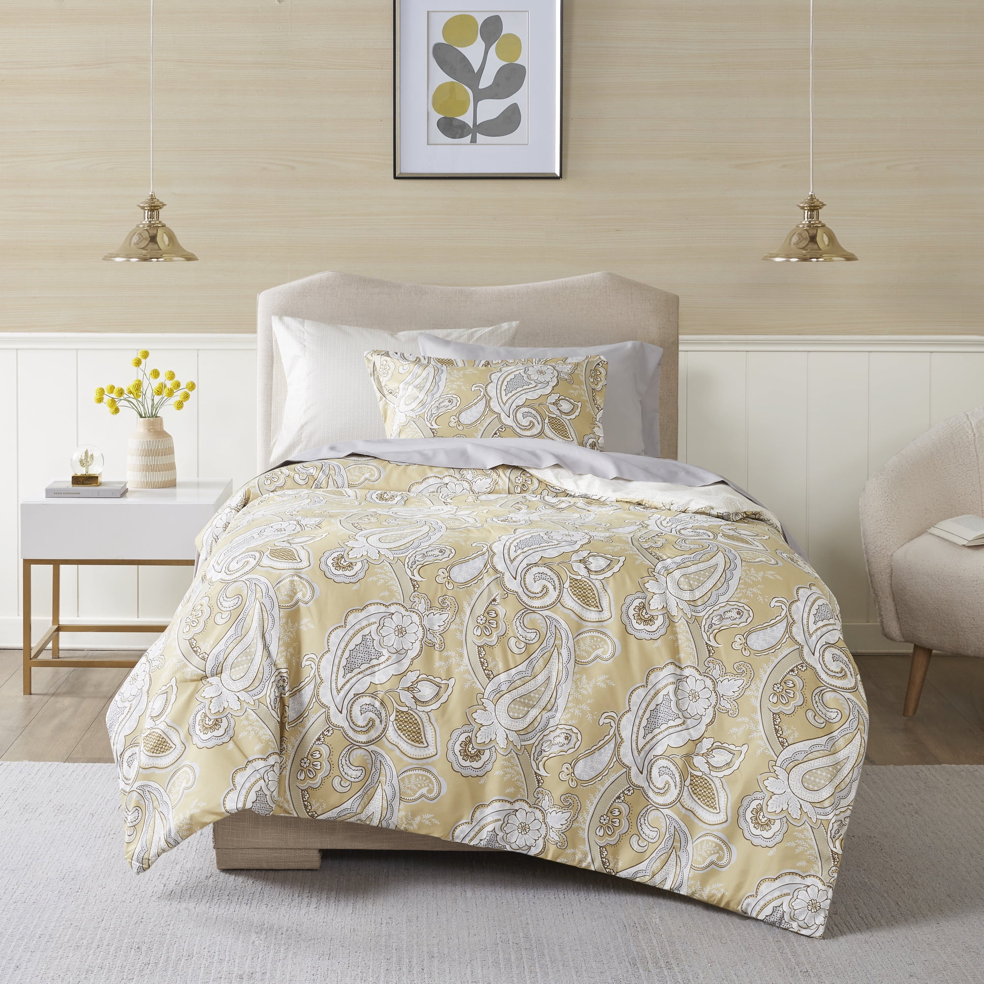 Comfort Spaces Bed in A Bag - Trendy Casual Design Cozy Comforter with Complete Sheet Set with Side Pocket, All Season Cover, Matching Shams Twin XL