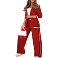 thumbnail image 3 of Women'S Fall Spring 2 Piece Blazer Outfits Business Casual Oversized Jacket Wide Leg Work Pants Red XL, 3 of 9