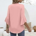 thumbnail image 4 of TODOZO 3/4 Length Sleeve Womens Tops Ruffle Sleeve Casual Flowy Tunic Tops Womens Summer Tops Blouses for Women Casual 3/4 Length Sleeve Womens Tops V Neck Tshirts Shirts with Flared Sleeve Pink M, 4 of 5