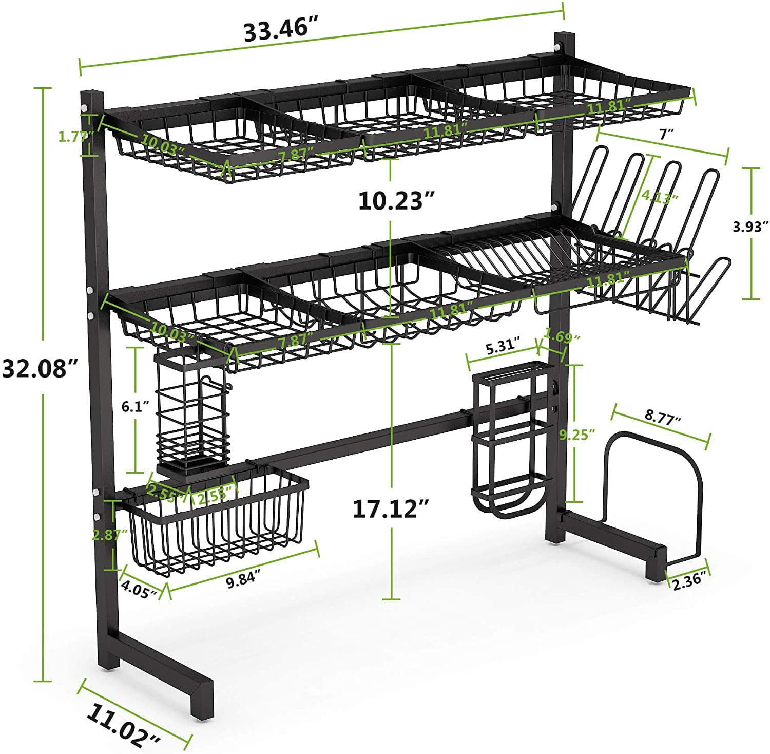 Over Sink Dish Drying Rack, Large 3 Tier 304 Stainless Steel Dish Drainer  Organizer for Kitchen Shelf, Expandable Above Sink Storage Organization  (Black - 25.5-35.5)