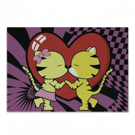 

Kissing Cutting Board Cartoon Girl and Boy Tigers on Heart Modernistic Background Print Decorative Tempered Glass Cutting and Serving Board in 3 Sizes by Ambesonne