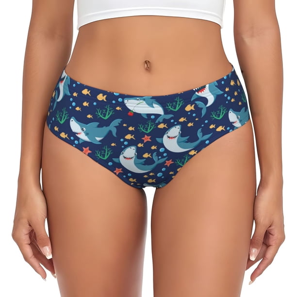 Fotbe Sea Sharks Calzones Estampados para Mujer – Ropa Interior de Algodón, Cómoda, Suave y Elástica-Large
