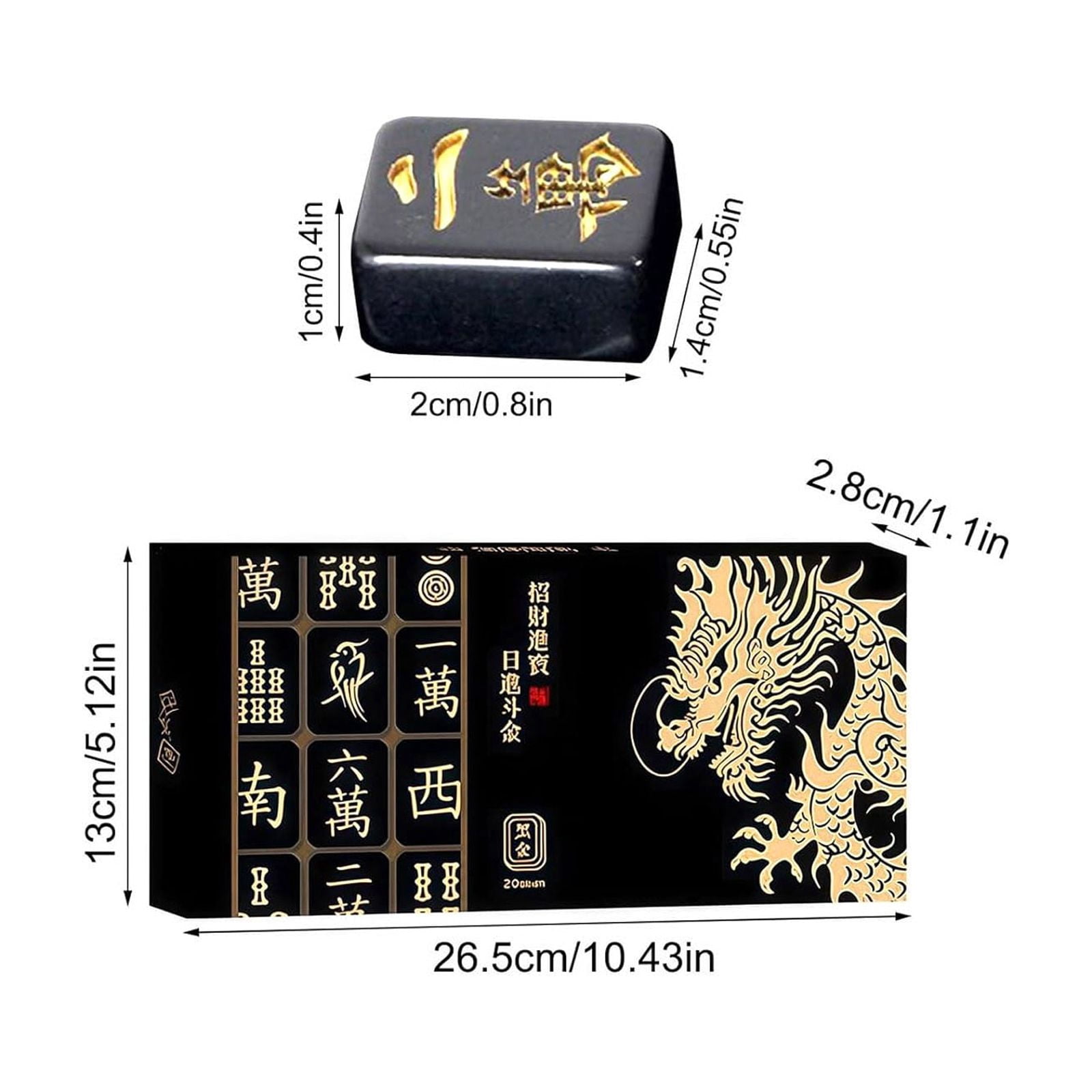 Mahjong Set, Mini Portable Travel Mahjong Tiles Set, Compact Black Mahjong Game with Gold Characters, Melamine Mahjong Set for Family Gatherings Parties