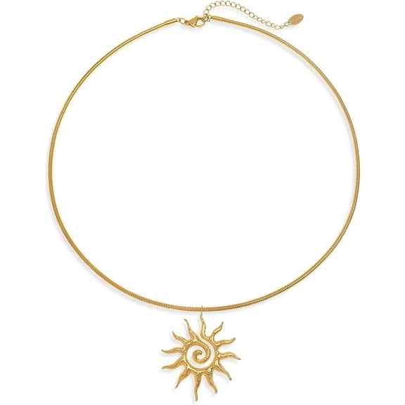 18K Gold Plated Sun Design Pendant Necklace for Women, Fashion Jewelry, Elegant Choker Necklace, Sun Necklace
