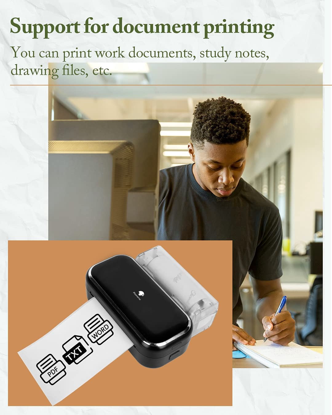 Phomemo M03 Portable Bluetooth Thermal Note Printer - Compatible With 53mm(2inch)/80mm(3inch) Paper Perfect for Notes, Photos, Lists, and More - Gift for Christmas in Stylish（Black）