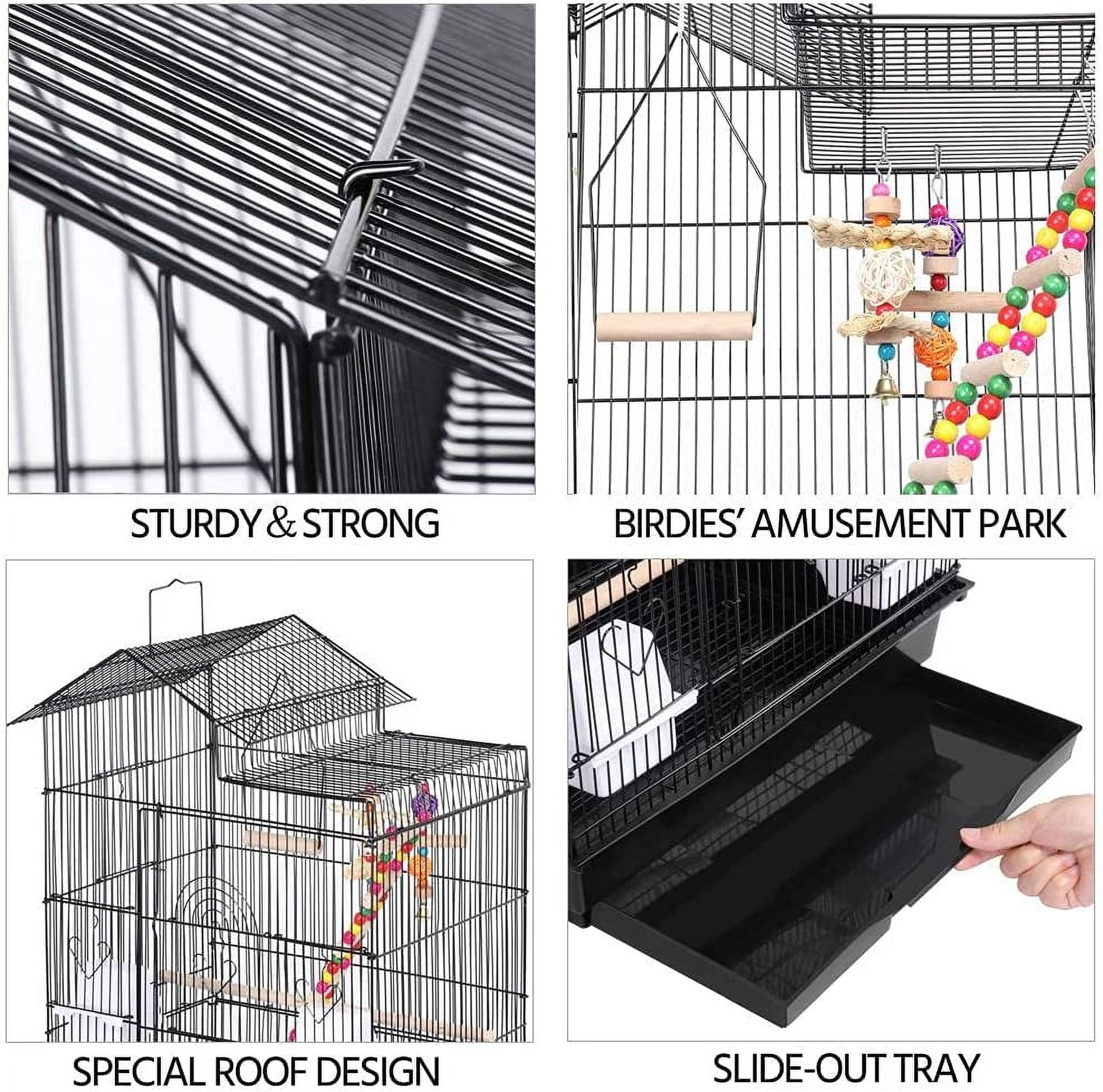 39-inch Roof Top Large Flight Parrot Bird Cage for Small Quaker Parrot Cockatiel Sun Parakeet Green Cheek Conure Budgie Finch Lovebird Canary Pet Bird Cage w/Toys