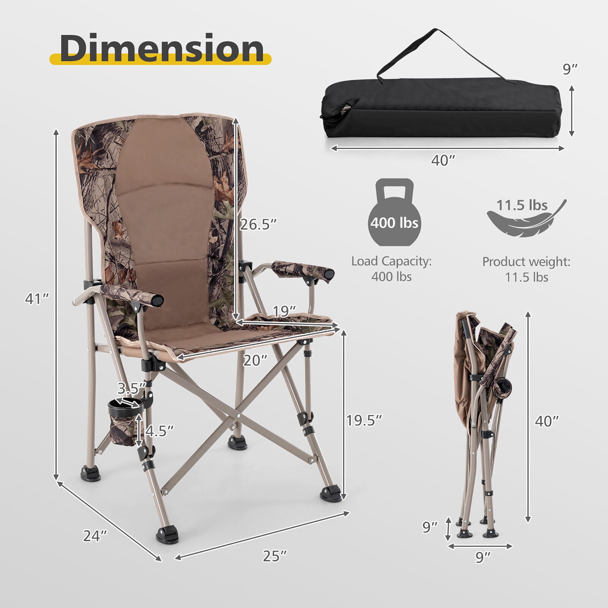 Gymax Portable Folding Arm Chair Heavy Duty 400 lbs with Cup Holder for Camping Walmart