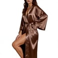 thumbnail image 3 of Women's Sexy Satin Long Sleeve Robe, Comfortable and Elegant Lingerie Robe for Bedroom, Boudoir, and Post-Shower, Soft and Silky Loungewear Cover Up-Brown, 3 of 9