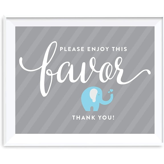 Please Enjoy This Favor, Thank You Boy Elephant Baby Shower Party Signs