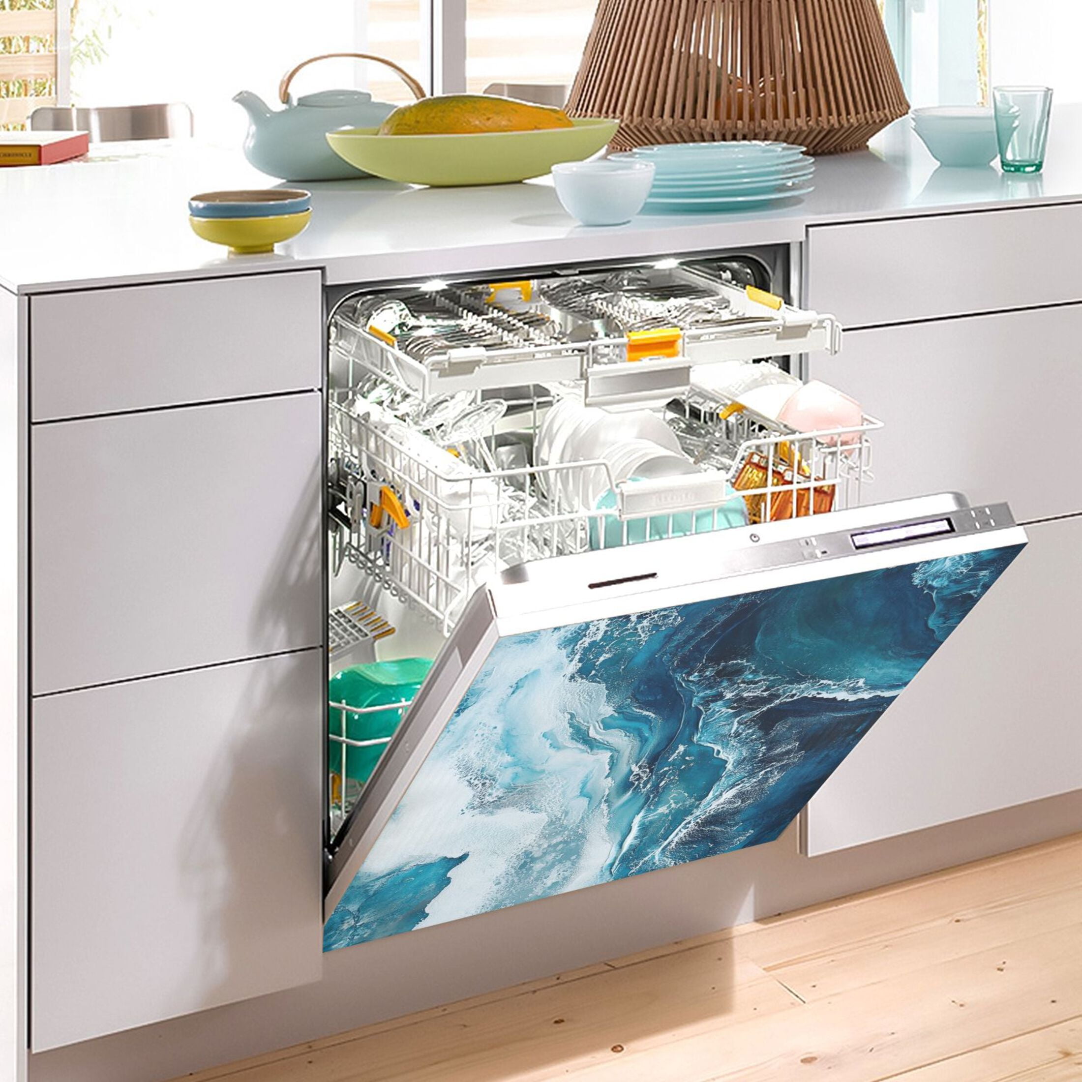 Dishwasher Magnetic Sticker 23x26 Inch Refrigerator Magnetic Sticker Washing Machine Magnetic Sticker Kitchen Panel Magnetic Sticker Home Decor Beautiful Blue Wave