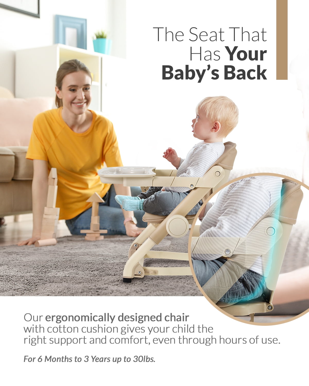 Unilove Feed Me 3-in-1 Dining Booster Seat for Infant and Toddler, Milk Tea
