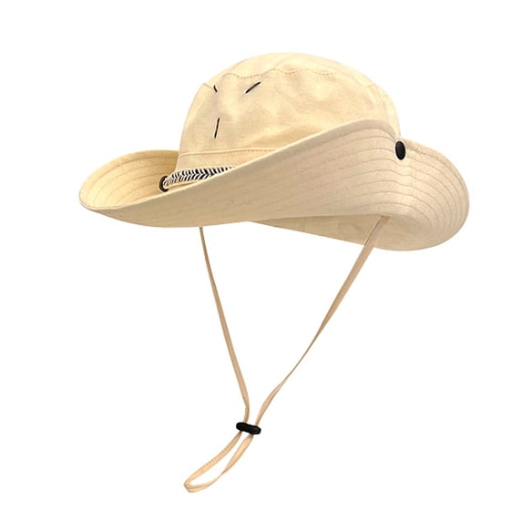 56-58cm hat circumference mountaineering hat with drawstring big brim fisherman hat female summer outdoor sunscreen sun hat - Beige
