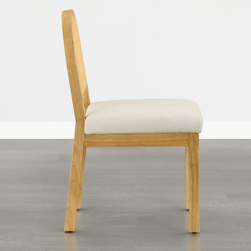 Spruce & Spring Boho Upholstered Dining Chairs Set of 2 with Natural Cane Back, Solid Natural Wood Frame for Kitchen Island, Cream Fabric