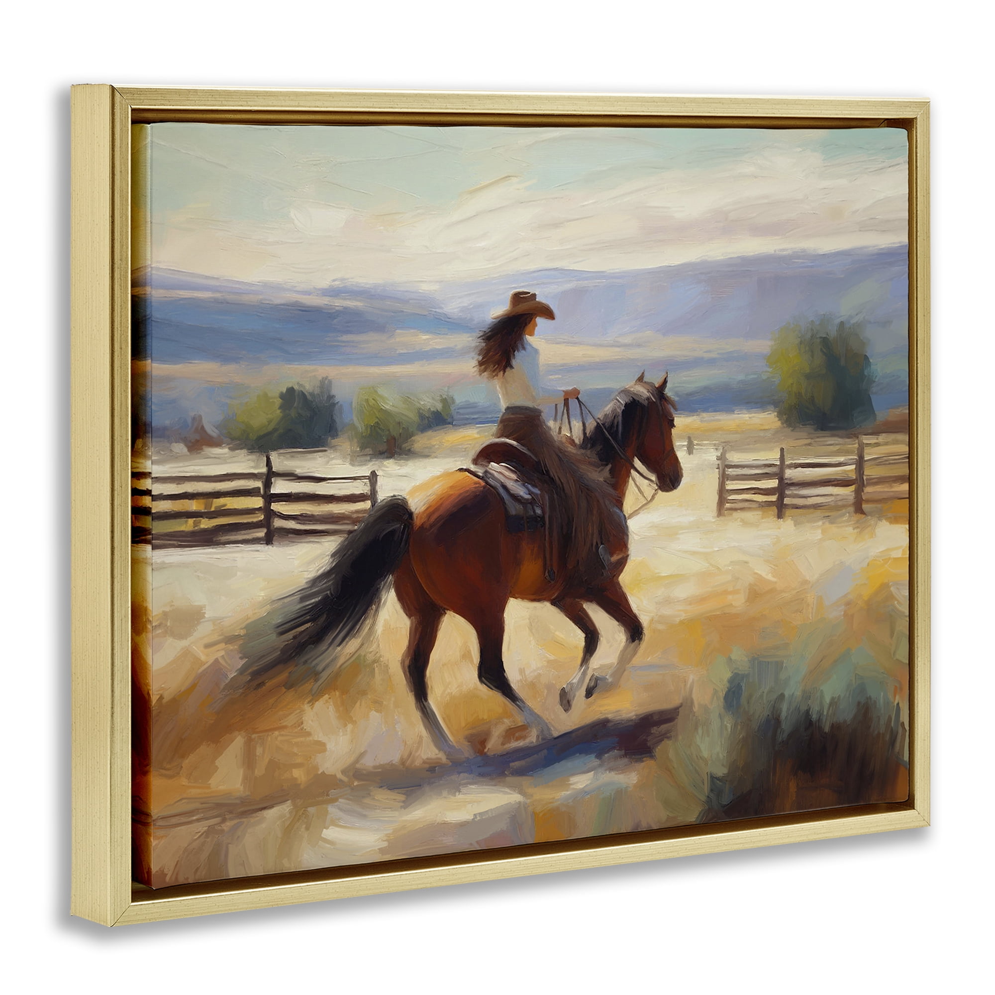 Stupell Industries Ride Like The Wind Landscape Painting Gold Floater Framed Canvas Art Print Wall Art, 31 x 25
