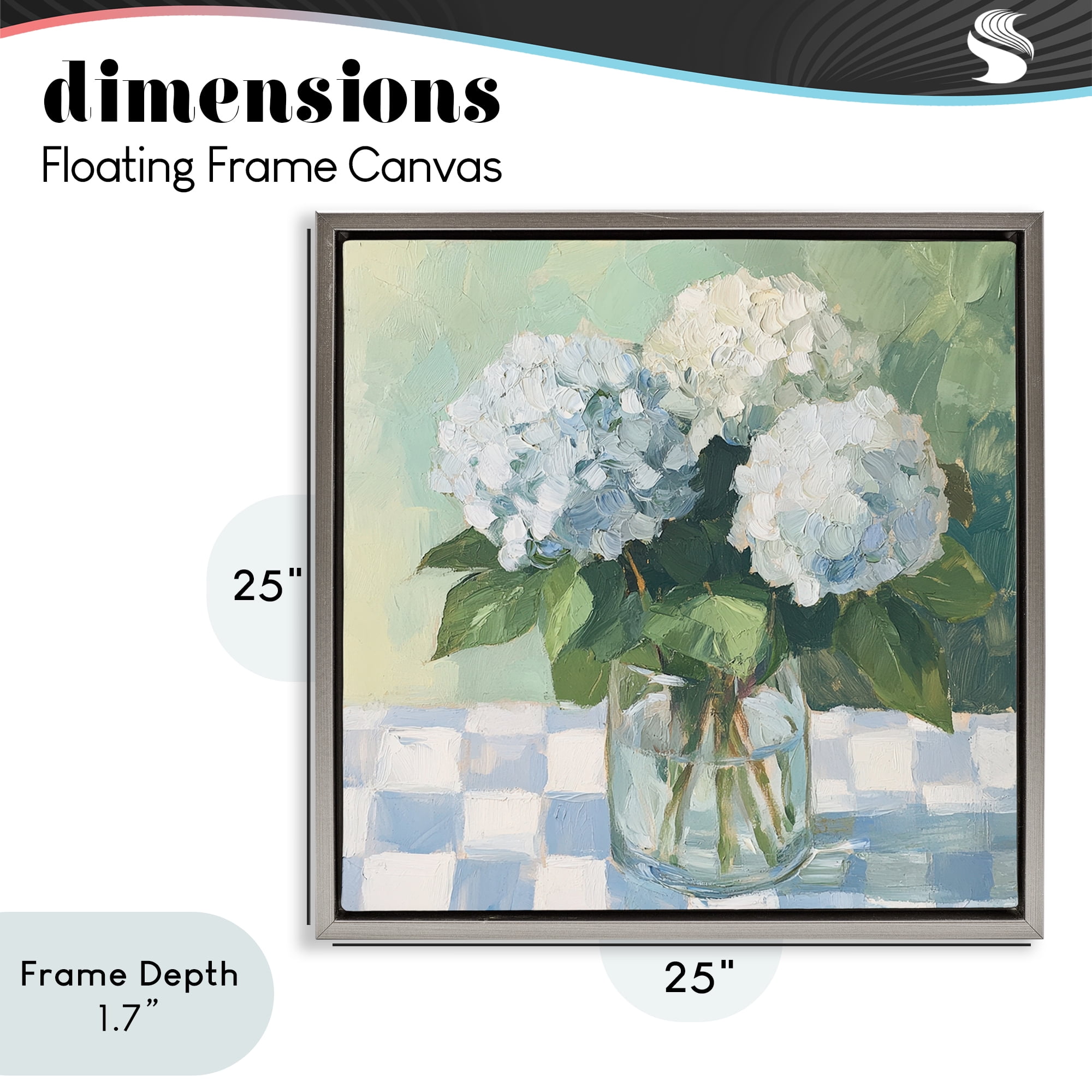 Stupell Industries Hydrangea Picnic on Checkered Gray Framed Floater Canvas Wall Art, design by Petal Prints Design