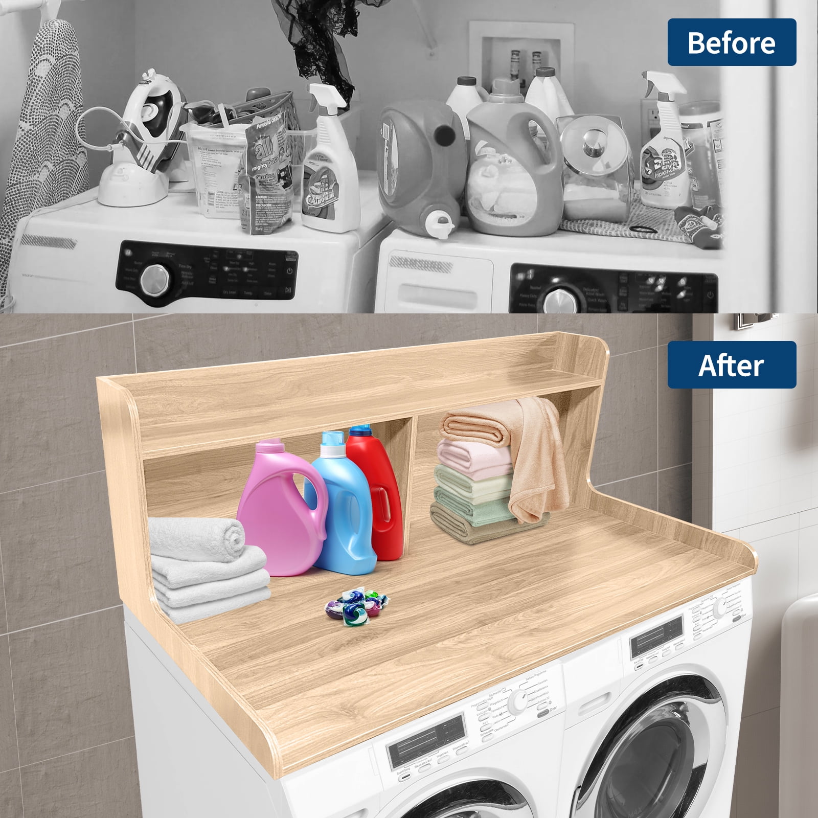 Washer Dryer Countertop, 2-Tier Washer Dryer Countertop Shelf Organizer, Washer and Dryer Topper with Storage Shelf for Laundry Room Organization,54" x 27.55"