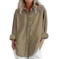 thumbnail image 2 of Brown Womens Tops Womens Daily Casual Linen Shirts Long Sleeve Shirts Tops Casual Blouses Loose Fit Shirt Shirts for Women, 2 of 6