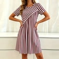 thumbnail image 5 of Snorda Summer Dress for Women Striped Dress Crew Neck Short Sleeve Patchwork Dresses Casual Loose Soft Breathable Dresses for Women All-Day Comfortable Wear, 5 of 7