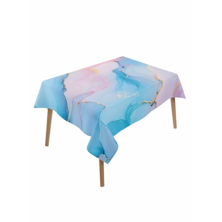Light Pink Blue Marble Table Cloth 60x102 Inch Rectangle Modern Art Abstract Gold Texture Ombre Waterproof Tablecloth Washable Table Cover for Party Picnic Dinner Decor