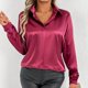 thumbnail image 3 of Vestido blusa de satén con cuello en V para mujer tallas grandes - Top túnica informal de manga larga - Conjunto de color liso para primavera y otoño - Tallas S-XL, 3 of 8
