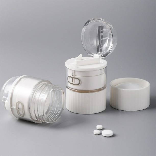Pastillero semanal con cortador y triturador de pastillas | Caja de medicamentos para 7 días con cuchillas de acero inoxidable | Pastillero portátil de viaje para guardar medicamentos | 1 unidad
