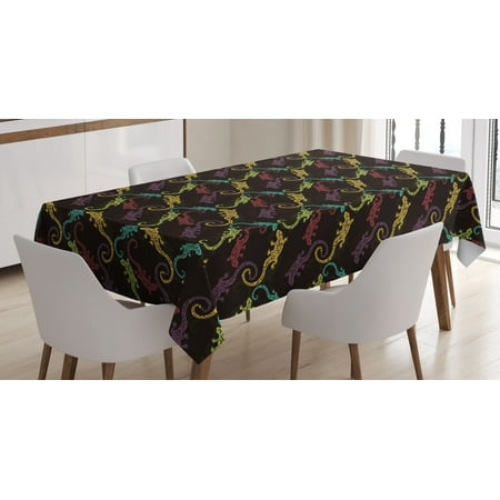 

Gecko Tablecloth Abstract Reptiles Composition of Lizards with Ethnic Motifs on Brown Toned Background Rectangular Table Cover for Dining Room Kitchen 60 X 84 Inches Multicolor by Ambesonne