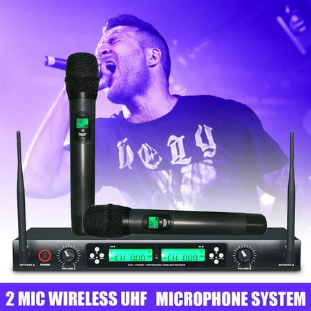 - Professional Wireless 2-Channal UHF Dual Handheld Microphone Wireless Handheld Microphones Microphone System Karaoke with LCD Display Karaoke Metal Casing for Family Party, Conference, Karaoke, weddin