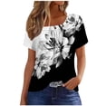 thumbnail image 2 of Vivianyo HD Womens Summer Tops 2024 Plus Size Hide Belly Shirts Pleated Button V Neck T-Shirt Causal Empire Waist A-Line Floral Tunic Tops, 2 of 4