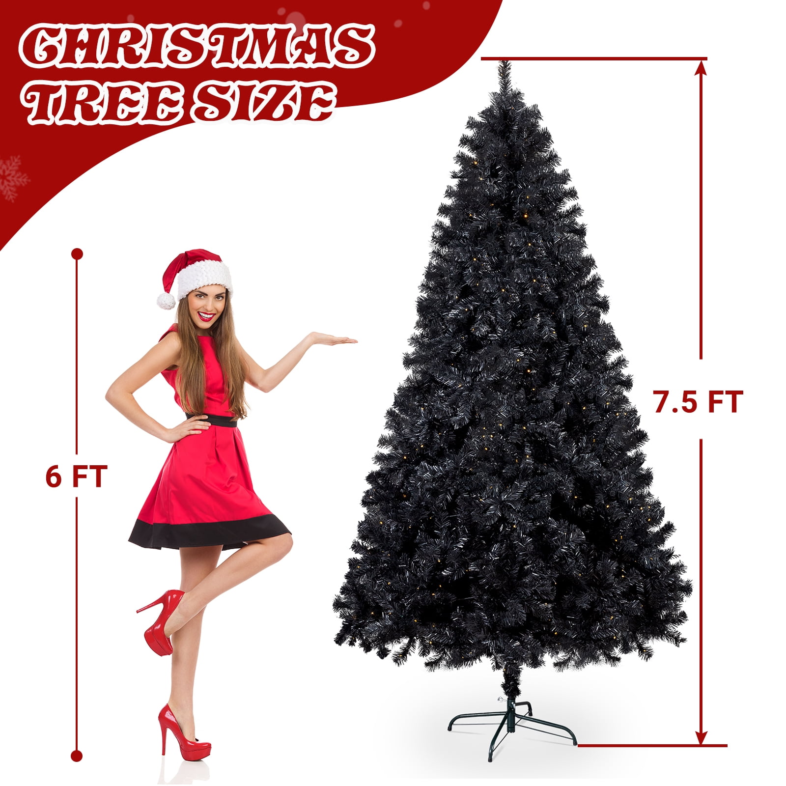 Astoutdoor 7.5 ft Pre-lit Artificial Christmas Tree, Hinged Xmas Pine Tree with 1350 Branch Tips, 400 Lights and Remote Control, Black