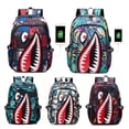thumbnail image 2 of Cute Cartoon Shark Print Backpack, Preppy College School Daypack, Travel Knapsack, 2 of 4