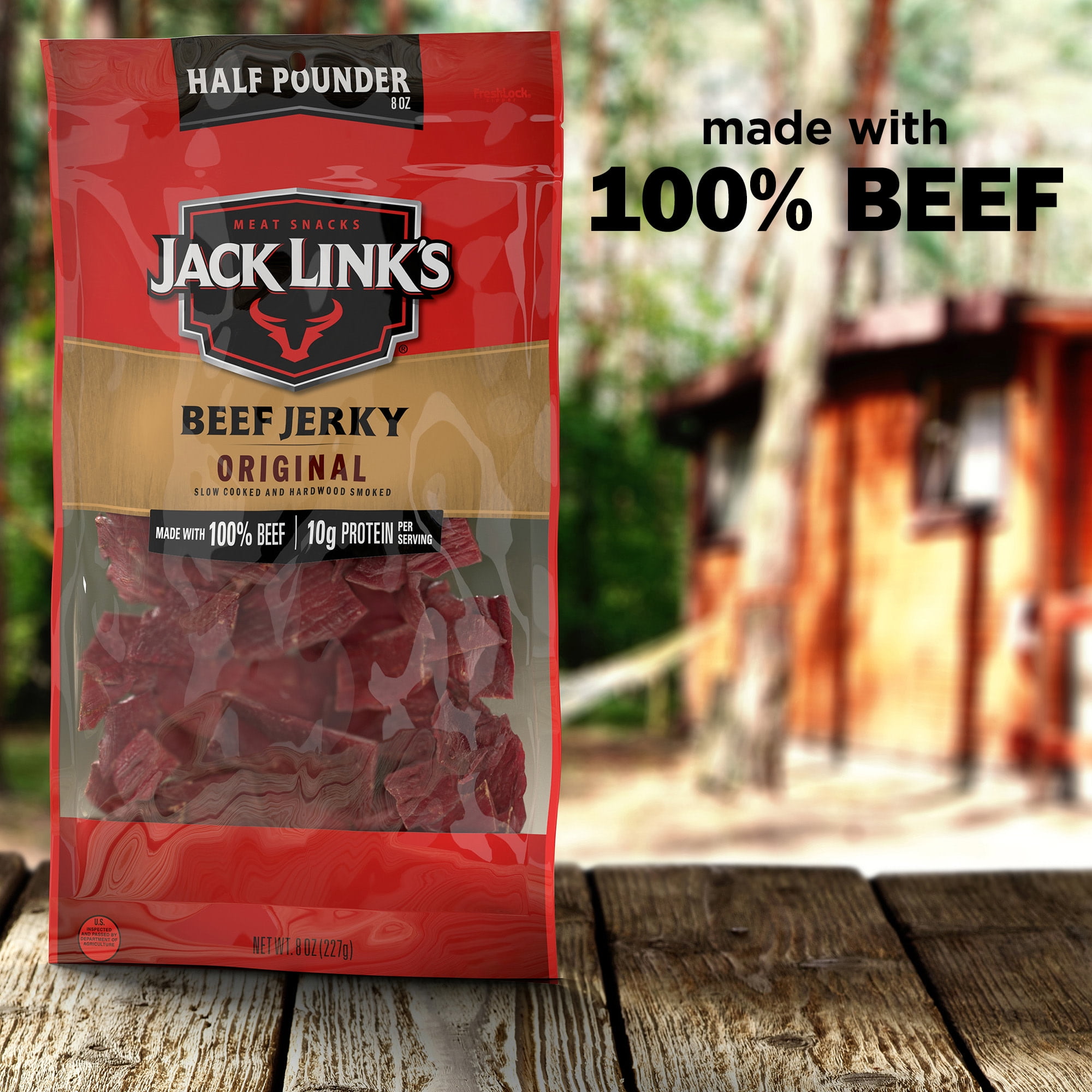 (2 pack) Jack Link’s Beef Jerky, Made with 100% Beef, Original Flavor, 10g of Protein per Serving, 10 Ounce Bag