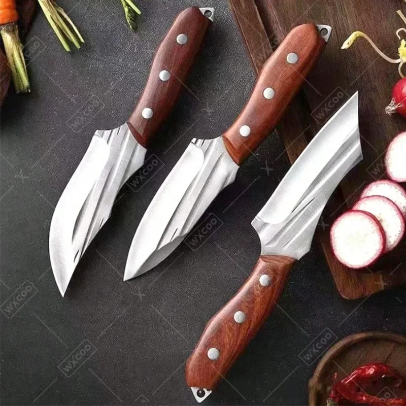 3Pcs Hunting Knife Set with Sheath, 5Cr15MoV Stainless Steel Fixed Blade Knives with Rosewood Handle, Outdoor Camping Survival Cleaver for Men, Ideal Camping & Hunting Gift