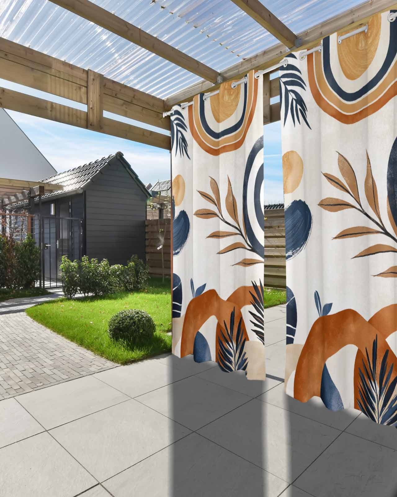 nqOlkjepod Outdoor Curtains for Patio Waterproof, Bohemian Outdoor Privacy Panels Grommet, Boho Botanical Palm Leaf Abstract Geometric Blackout Outside Curtains for Porch/Cabana 54"x108", 2 Panels