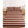 thumbnail image 2 of Twin XL Size Fitted Sheet Set - Oatmeal Tan Striped 2 Piece Bedding Sets 16" Deep Pocket Fitted Sheet with 1 Pillowcases, Farmhouse Country Minimalist Stripes Brushed Microfiber Hotel Bed Sheets, 2 of 9