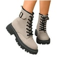 thumbnail image 4 of Gray Round Toe Mid Calf Boots Women Mid Heel Platform Casual Boots Synthetic Leather Comfort Fit, 4 of 9