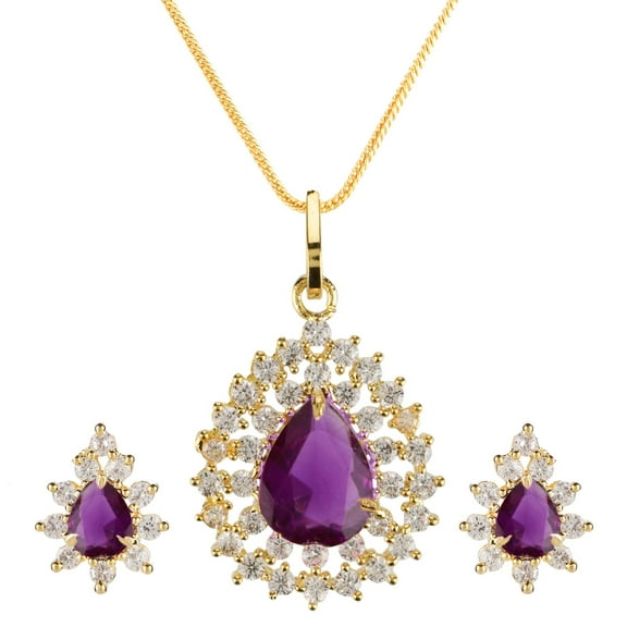 Efulgenz Bridal Crystal Cubic Zirconia Tear Drop Pendant Chain Necklace Earrings Jewelry Set for Women