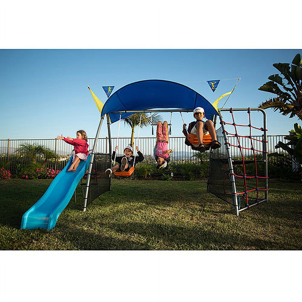 Ironkids Inspiration 300 Refreshing Mist Swing Set with Rope Climb and Expanded UV Protective Sunshade - image 2 of 11
