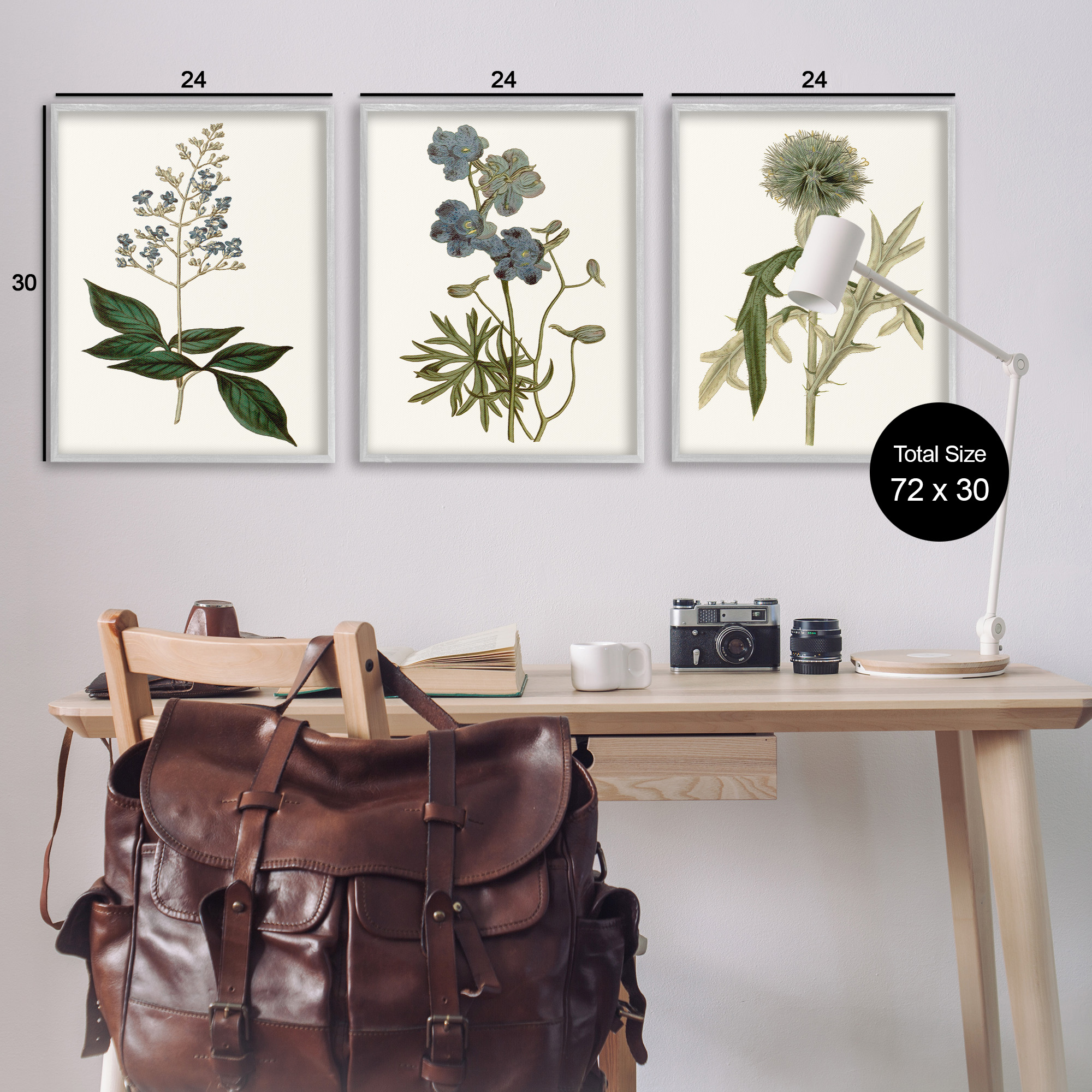 Stupell Industries Vintage Botanical Flowers on Beige Botanical & Floral Painting Gray Framed Art Print Wall Art, 24 x 30, Set of 3
