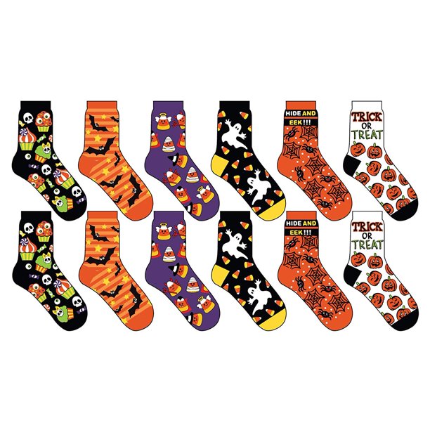 12 Pair Happy Halloween Socks 6 Different Designs Halloween Gift Crew Socks Kids Size 9 11 Walmart Com 12 Pair Happy Halloween Socks 6 Different Designs Halloween Gift Crew Socks Kids Size 9 11 Walmart Com
