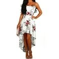 thumbnail image 3 of Womens Dresses for Wedding Guest Short Sleeve Boho Holiday Strappy Floral Print Ladies Beach Swing Irregular Tuxed Dress, 3 of 7