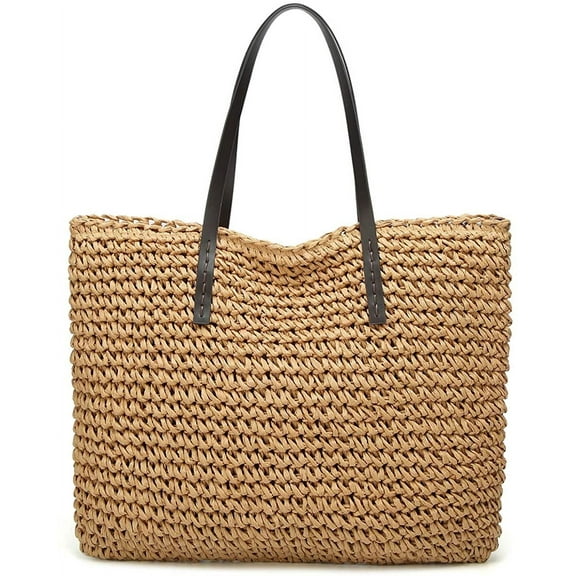 CoCopeaunts Straw Bag Round Summer Straw Large Woven Beach Bag Purse For Women Vocation Tote Handbags With Pom Poms