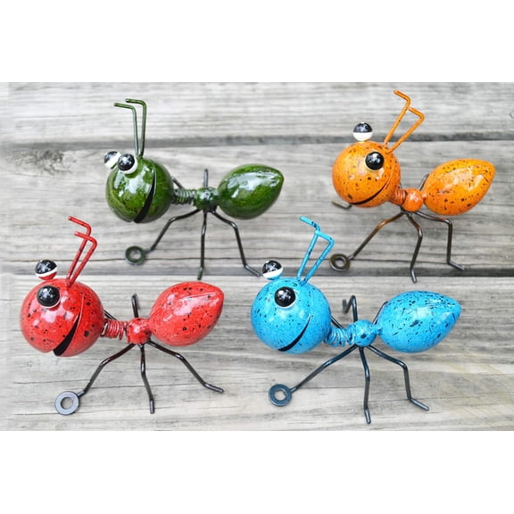 Metal Ant Garden Decor Set of 4 Colorful Outdoor Garden Yard Art Wall Sculptures