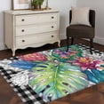 thumbnail image 3 of Tropical Plant Area Rugs 4'x6', Washable Small Throw Rugs for Office Bathroom, Summer Watercolor Botanical Palm Leaf Plaid Indoor Outdoor Rug Non-Slip Low Pile Carpet Runner Reversible Floor Mats, 3 of 8