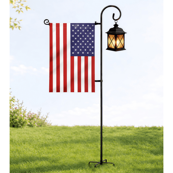 Garden Flag Stand with Hanging Hook, 48in Heavy Duty Flag Pole, Garden Flag Holder for 12x18 Inch Flags, Metal Banner Stand with 2 Stoppers & Anti-Wind Clip for Yard Lawn Outdoor Decor