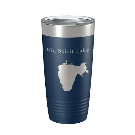 

Big Spirit Lake Map Tumbler Travel Mug Insulated Laser Engraved Coffee Cup Iowa Minnesota 20 oz Navy Blue
