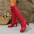 thumbnail image 5 of PiGOGI Women's Knee High Boots Lace Up Round Toe Super High Heel Knight Boots for Women Red 43, 5 of 6